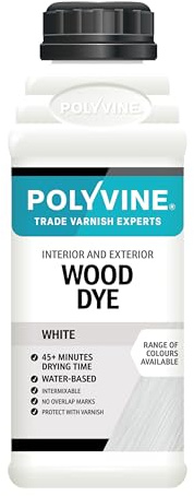 Polyvine Wood Dye – Interior Exterior Wood Colour Restorer – Quick Drying, Water Based Intermixable Woodwork Sealer Any Colour for Furniture, MDF, Ply, Hardwood, Softwood - White, 500ml
