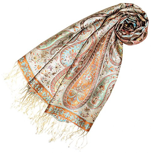 Lorenzo Cana Pashmina Schal Schaltuch jacquard gewebt 100% Seide 70 x 190 cm Paisley Muster Seidenschal Seidentuch Seidenpashmina harmonische Farben 78010