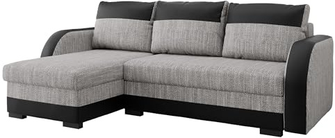 Elegante Ecksofa Joseph, Eckcouch mit Bettkasten und Schlaffunktion, inkl. Kissen Set, Polstersofa, Polstergarnitur, Ottomane Universal, Wohnlandschaft (Soft 011 + Lawa 05)