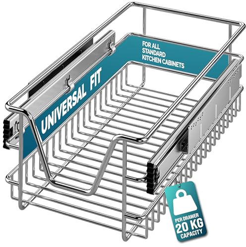 Casaria® Teleskopschublade Ausziehbare Schublade Küche 30cm 20kg Belastbar Verchromt Korbauszug mit Zubehör Haushalt Küchenschrank Kleiderschrank