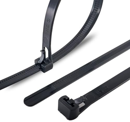 HS Adjustable Zip Toes Black (100 Pack) Wire Ties Reusable Zip Ties 10 Inch 50 LBS Cable Ties Releasable Heavy Duty Ratchet Tie Down Straps for Christmas Tree,String Lights,Mussy Wires