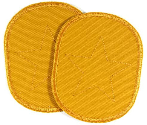 Hosenflicken Canvas 2 Bügelflicken Knieflicken 10 x 8cm Set Sterne gelb Aufbügler Flicken zum aufbügeln senfgelb Flickli gestickte Bügelbilder für Kinder zum Hose reparieren Aufnäher Stoffflicken