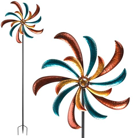 Alpine Corporation Moulin à Vent cinétique d'extérieur à Lame incurvée de 160 cm de Haut, Multicolore