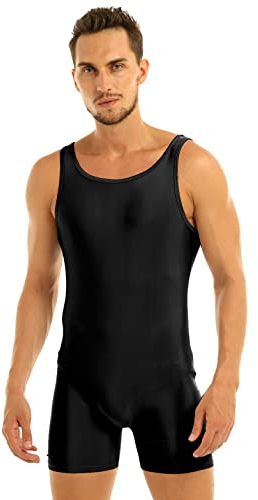 dPois Herren Ärmellos Body Overall Jumpsuit Elastisch Unterhemd Sport Body Leotard Männer Bodysuit Boxershorts Unterwäsche Gymnastikanzug Sportwear M-XL Schwarz Large