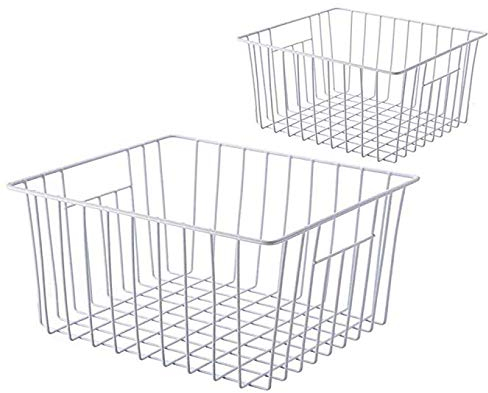 SANNO Aufbewahrungskorb 26cm x 28cm x 14cm 2er set, Kühlschrank Organizer, aus Eisen mit Plastikschutzschicht， weiss, mit eingebautem Griff