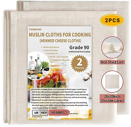 Colperun Passiertuch (2 Stück, 50x50cm) – Doppellagig, wiederverwendbar | Ungebleichtes Käsetuch für Marmelade & Butter