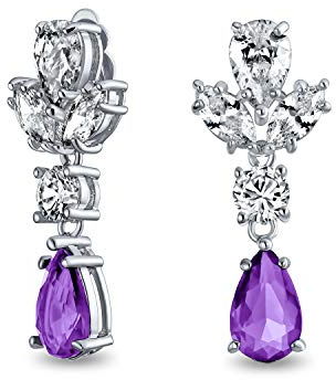 Vintage Estilo Art Deco Simulado Púrpura Amatista Circonio Cúbico Aaa Cz Declaración Colgante Formal Hojas Lágrima Lámpara De Araña Clip En Pendientesde Boda Prom Plata Plateada