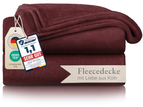 Blumtal Kuscheldecke flauschig - Oeko-TEX zertifizierte Fleecedecke 130x150 cm - Wohndecke 130x150 cm - Decke Couch Wohn- & Kuscheldecke - Flauschdecke - Wohndecke Kuscheldecke Dunkelrot