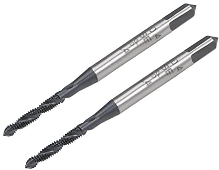 sourcing map Lot de 2 tarauds à cannelure spirale M2 x 0,4 - Filetage métrique en acier rapide avec revêtement nitrurage - Tige ronde avec extrémité carrée - Tolérance H2