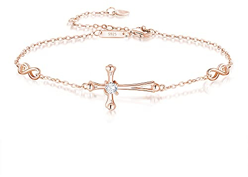 EVER FAITH Bracelet Réglable avec Croix en Argent 925 et Zircone Cubique Cadeau Délicat Religieux pour Femme et Fille