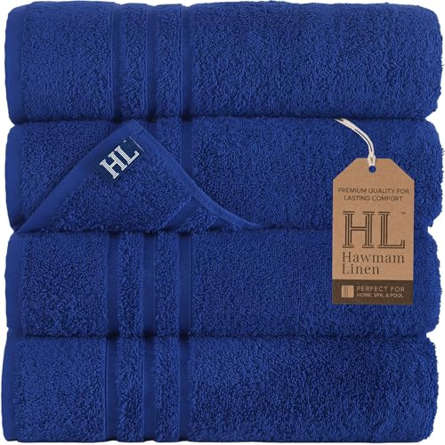 Hammam Linen Asciugamani da bagno blu scuro, confezione da 4, morbidi e assorbenti, 27 x 54 cm, di qualità premium, perfetti per l'uso quotidiano 100% cotone asciugamano