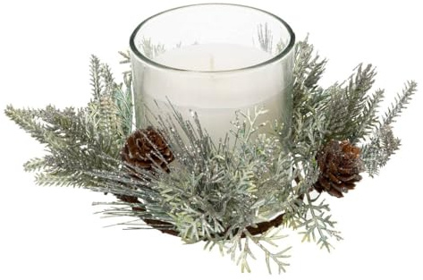 Feeric Christmas - Bougie Blanche parfumée Centre de Table Pot en Verre avec déco Feuillage 210 G