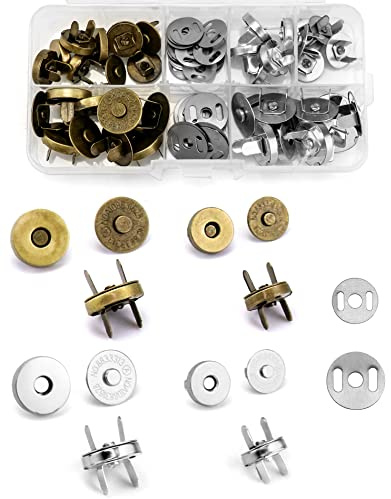 QWORK 20 Pcs Fermoir Bouton Magnétique, 14mm/18mm Bouton Pression Aimanté de Couture pour Bricolage Sacs à Mains Vêtements Vestes Manteaux (Argent & Bronze)