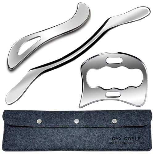 AnTiexi 3 in 1 Muscle Scraper Stainless Steel Massage Scraping Tool,-IASTM Tools,Gua sha Tool for Soft Tissue Mobilization,Physical Therapy use for Arms, Back,Leg,Shoulder