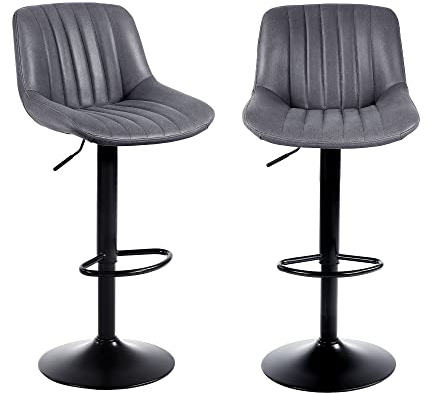 Youhauchair Barhocker 2er Set, Drehbare Barhocker mit Lehne, Höhenverstellbar aus PU-Leder, Moderner Barstuhl Küchenhocker Bar Hocker Bar Stool, Dunkelgrau