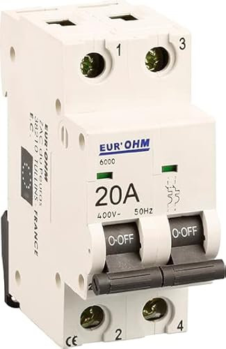 EUR'OHM Interruttore bipolare curvo C collegamento vite su/giù 20A 6kA - Apparecchiature elettriche
