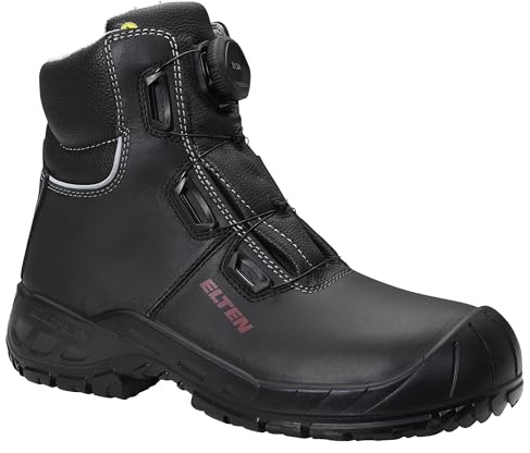 ELTEN LAURENZO BOA Mid ESD S3 Safety Shoes for Men and Women, Leather, Steel Toe Cap, Lightweight, Durable, Black, black, 10.5 UK