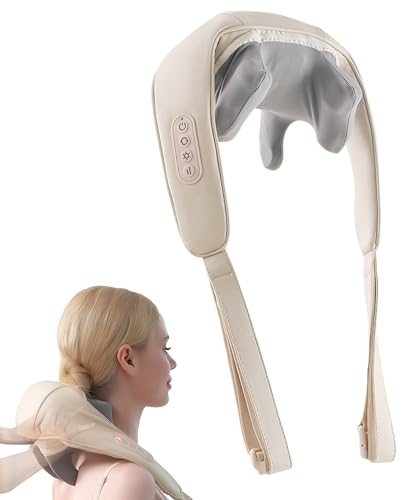 Nackenmassagegerät Shiatsu Massagegerät Elektrisch mit Wärmefunktion, Massagekopf aus Silikon, Schulter Massagegeräts Es gibt zwei Möglichkeiten, es zu tragen für Rücken, Beine, Füße, Offwhite
