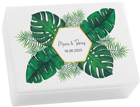LAUBLUST Holzkiste Personalisiert zur Hochzeit - ca. 40x30x14 cm Weiß, Blumenstrauß Motiv | Erinnerungsbox & Geschenkkiste, FSC®
