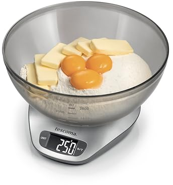 Tescoma 635910 Bilancia digitale da cucina con ciotola, pesa fino a 5.0 kg, misura g/ml, linea GrandCHEF