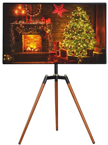 ETHU Tripod Easel TV Stand for 32-65 Inch Television, Height Adjustable Swivel TV Floor Stand with Solid Beech Wood Legs, VESA 400x400, Holds up to 40kg, Corner TV Stand for Living Room