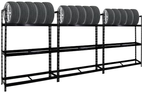 PROREGAL Mega Deal | 3X Reifenregal Tiger XL | HxBxT 200x150x45 cm | 300kg Fachlast | bis zu 54 Reifen | Schwarz