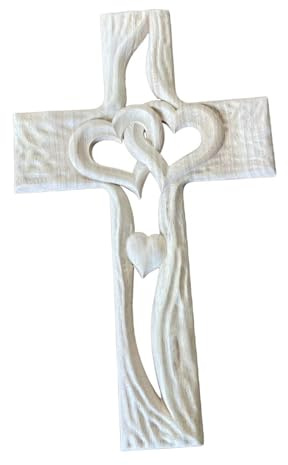 perfk Croce in legno intagliato Crocifisso Cuore intrecciato Regalo Spiritualità Scultura da parete per San Soggiorno Insegnante Bambini, Bianco standard