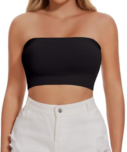 Joyshaper Reggiseno da Donna Senza Cuciture a Fascia Senza Spalline con Push Up, Top a Tubino Senza Spalline, Crop Top Senza Maniche, Nero , S