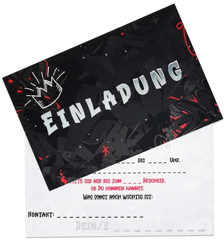 12 Einladungskarten Kindergeburtstag - mit Goldfolie für eine besondere Optik und Haptik - Graffiti Geburtstagseinladungen Geburtstagseinladungen Kinder Mädchen (Schwarz und Silber)