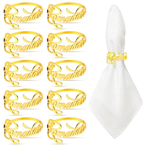10 Stück Serviettenringe Set, Serviettenringe Ramadan, Alphabet Serviettenring, Metall Serviettenringe Tischdekoration, Serviettenringe Gold für Eidmubarak, Ramadan, Party, Hochzeit, Bankett