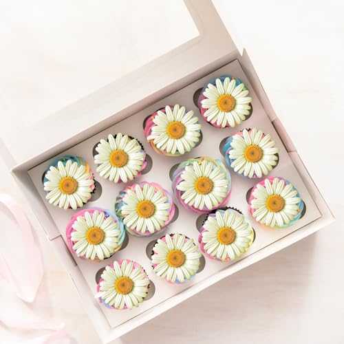 22 x Pre-Cut Cream Daisy Flower Gerbera Edible Wafer Cupcake Toppers Cake Decoration Decor