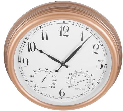 FUNOMOCYA Vintage Wanduhr Außen Mit Thermometer Und Hygrometer Wetterfest Batteriebetrieben Große Arabische Ziffern Geräuschlos Für Garten Terrasse Balkon Und Innenbereich