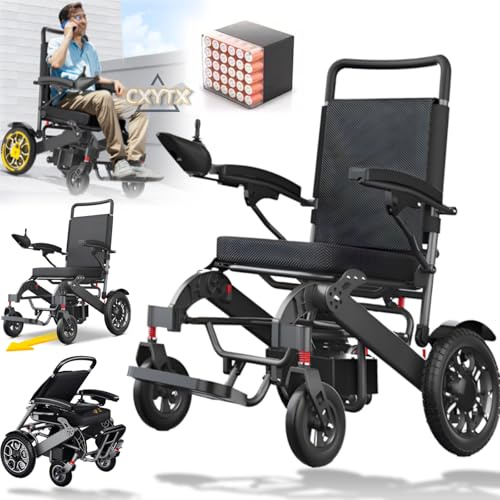 Fauteuil roulant électrique pliable de plus de 12 km de long, fauteuils roulants électriques légers pour adultes, fauteuil roulant motorisé intelligent à double moteur de 500 W, ne pèse que 25,9 kg,