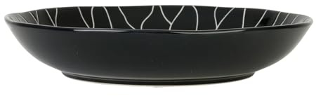 GENEVIEVE LETHU 539092 Assiette Creuse Noire Ø 20 cm en Grés - Collection DAHLIA NOIR - Décor Lotus