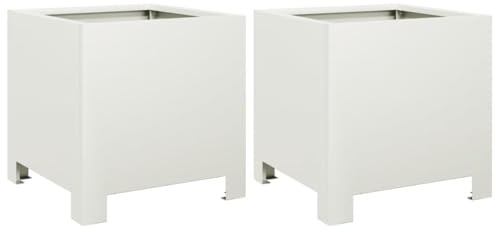 vidaXL Jardinières 2 pcs Blanc 30x30x30 cm Acier, planteur, jardinière de Patio, bac à Fleurs, jardinière d'extérieur, boîte à Fleurs, bac à Jardin