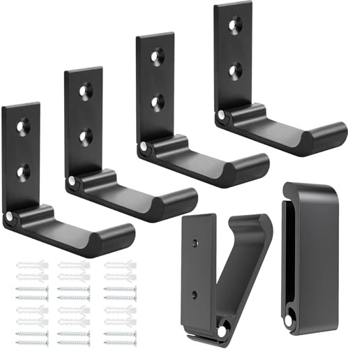 6 Stück Falten Kleiderhaken, Basicon Aluminiumlegierung Wandmontierte Hochleistungs-Wandhaken mit 12 Stück Schrauben zum Aufhängen von Mantel & Taschen & Hut & Rucksack und Kopfhörerhalter (Schwar