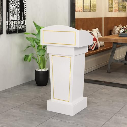 Moderner weißer Empfangstresen aus Holz mit abschließbarer Schublade, ideal für Bekleidungsgeschäft oder Firmenrezeption