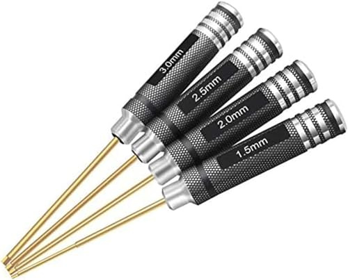 RCpow 4pcs 1.5mm 2.0mm 2.5mm 3.0mm Hex Screw Driver Set Titanium Hexagon Screwdriver Wrench Tool Kit for Multi-Axis FPV Racing Drone RC Quadcopter Helicopter Car Models