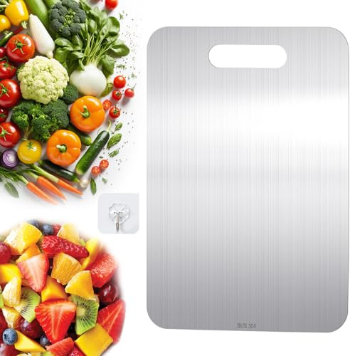 33x23.5cm BPA-Freies Schneidebrett aus Edelstahl, Großes Mehrzweck Schneidebrett aus Metall, Doppelseitige Schneidebretter, SUS304 Schneidebrett in Lebensmittelqualität für Fleisch Obst Gemüse