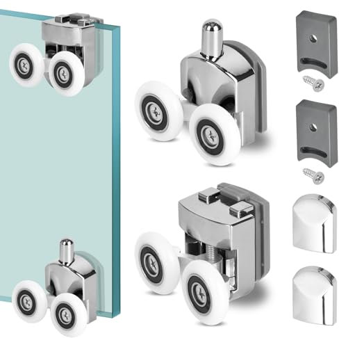 4 Pcs Shower Door Rollers 23mm Shower Door Wheels Replacement Shower Door Runners Screen Rollers For Curved Sliding Glass Doors, Fits 4-6mm Glass With Anti-Collision Block