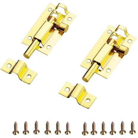 YANCAIYUNL 2Pcs Brass Sliding Door Bolt Lock, Security Latch for Indoor Use (3 Inch)