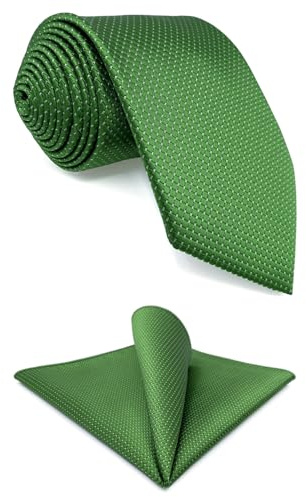 S&W SHLAX&WING Set de Corbata y Pañuelo de Bolsillo Verde Liso para Hombre Boda Fiesta Promoción Mediana 147cm