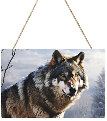 Holzkreise zum Basteln, 20,3 x 30,5 cm, Holzscheiben, ein Wolf, der im Schnee steht, Holz-Türhänger zum Aufhängen, rechteckige Holzscheiben mit Bindfaden, Holzornament für Schild, Türhänger, Zuhause,