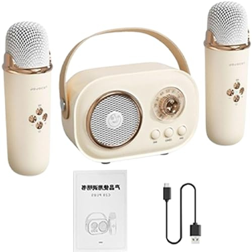 Haut-parleur de karaoké pour enfants – Kit de haut-parleurs de karaoké sans fil | Micro de karaoké sans fil avec câble de charge, micro portable pour divertissement à domicile pour femmes