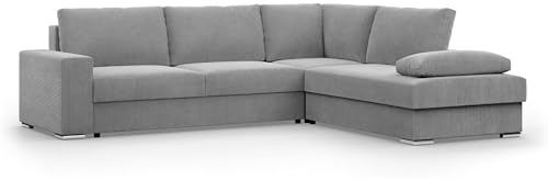 Mebligo - Ecksofa mit Schaffunktion und Betkasten 287 cm Breit VELANO, Eckcouch, L Shaped Sofa, Big Sofa, Komfort und Still, Wohnlandschaft L-Form, L Couch mit Schlaffunktion - Cord Couch Grau
