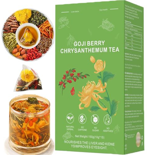 Liver Detox Herbal Tea, Dandelion Goji Berry Tea, Liver & Kidney Cleanse Dandelion Wolfberry Tea, Chinese Chrysanthemunn Cassia Seed Tea Bags with Eight Herbal Ingredients(1Box/15 Bags)