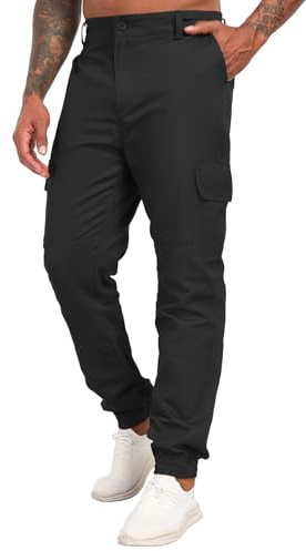 Misfuso Pantalon Cargo Homme en Coton Pantalons de Travail Multi Poches Taille élastique