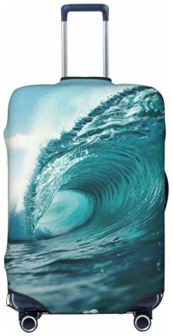 Fbghhty havsgrön våg surf tryck universal resväska skydd för resor elastisk tvättbar resa skydd bagageskydd, Svart, S
