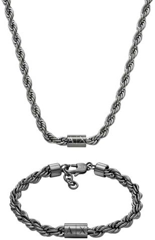 Armani Exchange Herren Grey Edelstahl Halskette und Armband, Set