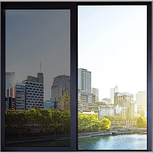 One Way - Película reflectante de privacidad para ventana, color negro, reducción de calor, bloqueo UV, película adhesiva de oscurecimiento para uso doméstico